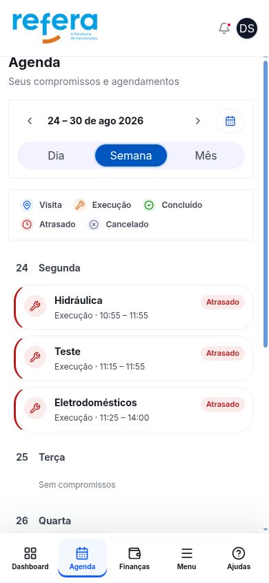Telas reais do aplicativo Refera para prestadores