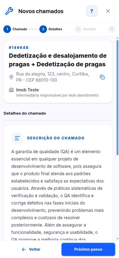 Detalhe de um chamado no aplicativo Refera